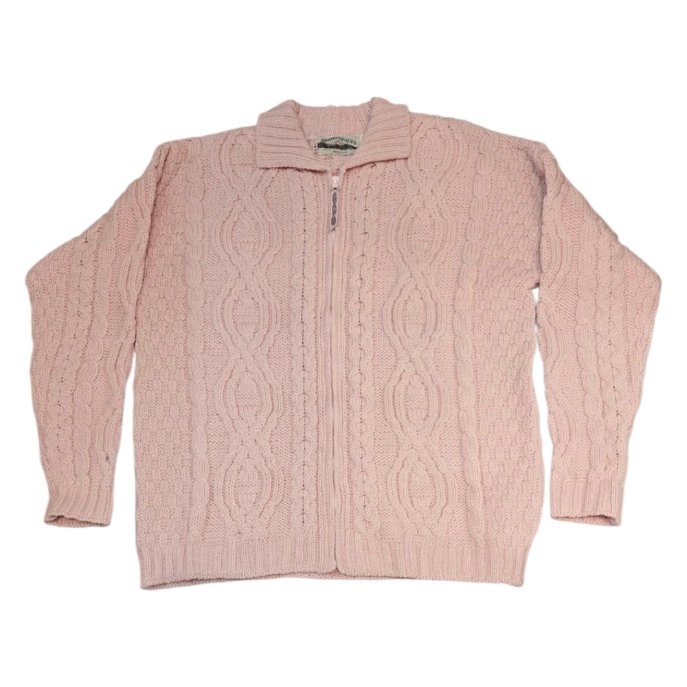 Aran Crafts Ireland Merino Wool Zip Cardigan Sweater Pink Size M (Fits XL) - Picture 2 of 8